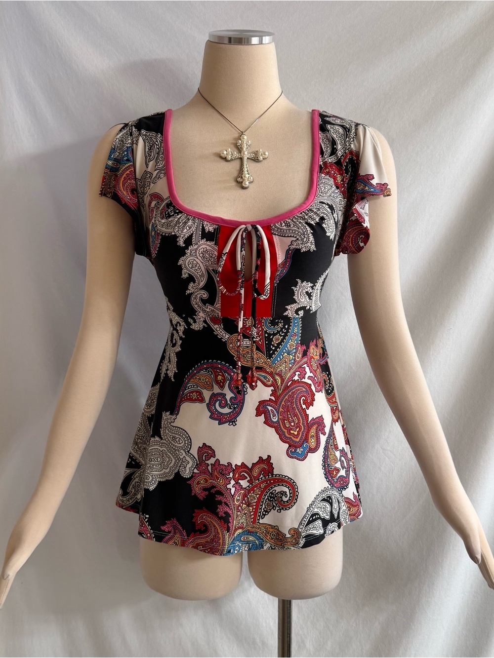 Y2K Paisley Print Split Sleeve Top